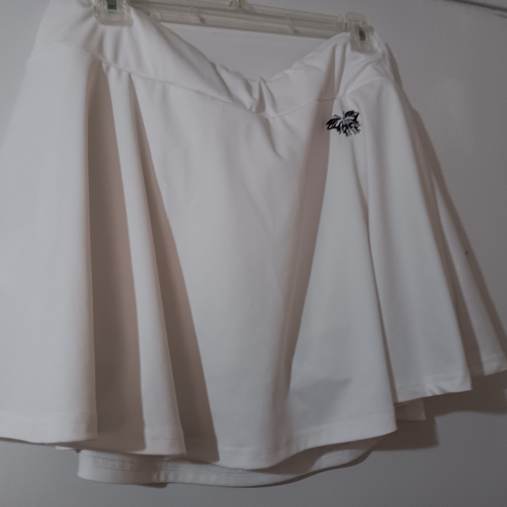 SHEIN White Skater Skirt with Black Embroidery